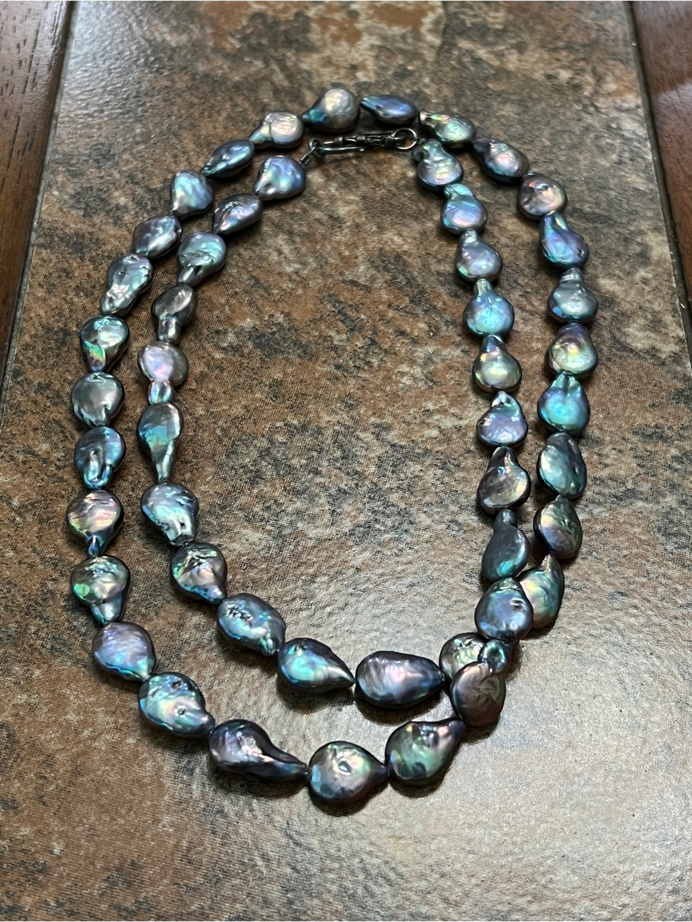 Baroque Pearl Necklace - Iridescent Black with Green & Blue Overtones